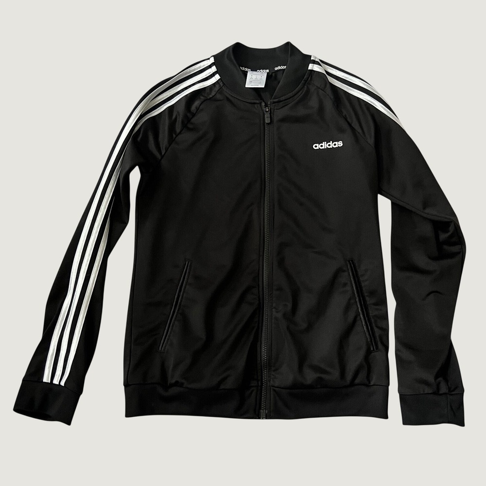 Adidas Track Jacket Black White 3-Stripe Full Zip Tricot Medium